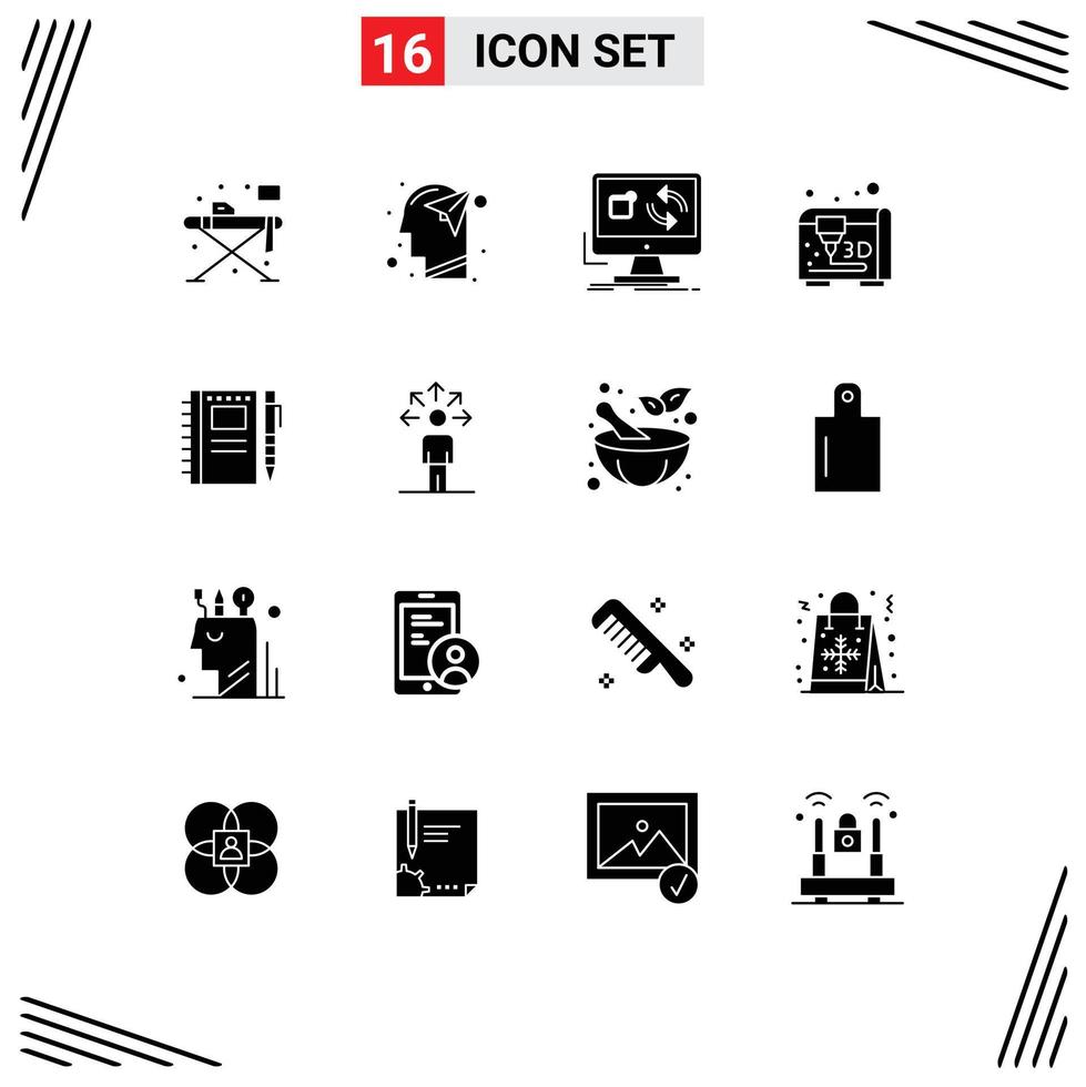 Group of 16 Solid Glyphs Signs and Symbols for drawing printing paper modeling install Editable Vector Design Elements