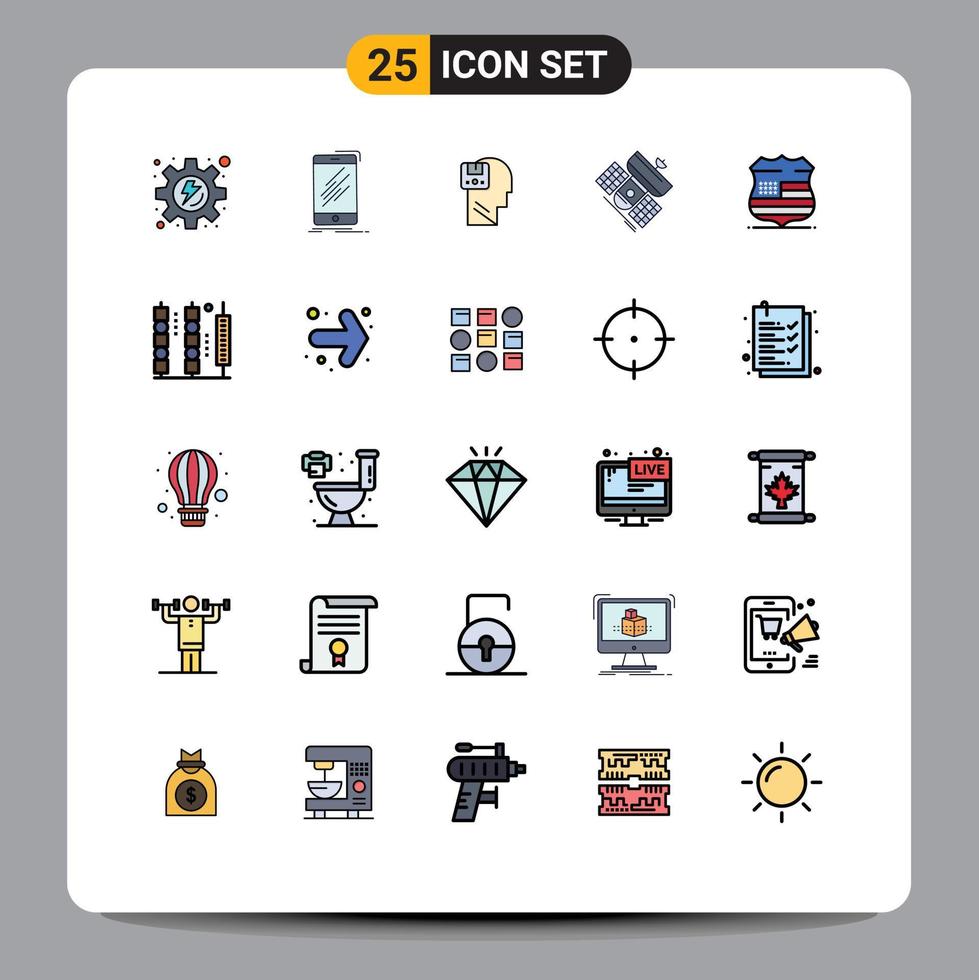 Universal Icon Symbols Group of 25 Modern Filled line Flat Colors of telecommunication communication memory broadcasting male Editable Vector Design Elements
