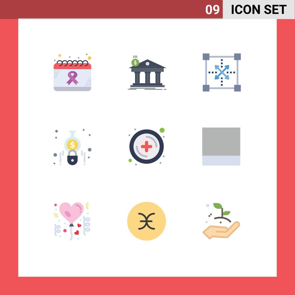 paquete de 9 signos y símbolos de colores planos modernos para medios de impresión web, como calculadora, contabilidad, construcción, desarrollo de formas, elementos de diseño de vectores editables