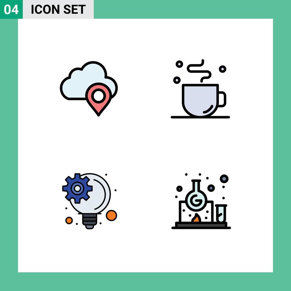 4 Thematic Vector Filledline Flat Colors and Editable Symbols of cloud innovative idea marker cup chemistry Editable Vector Design Elements