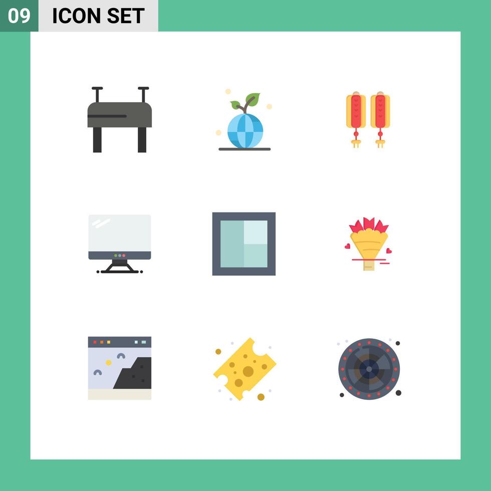conjunto de colores planos de interfaz móvil de 9 pictogramas de muebles pc china imac monitor elementos de diseño vectorial editables vector