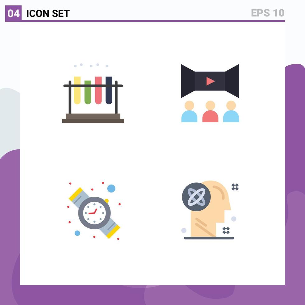 Group of 4 Flat Icons Signs and Symbols for lab time tube movie user Editable Vector Design Elements
