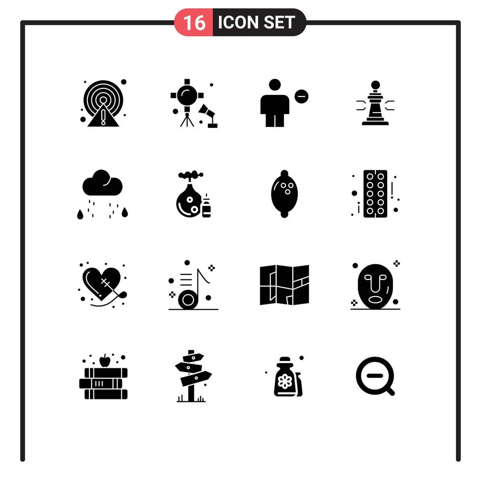 Universal Icon Symbols Group of 16 Modern Solid Glyphs of king game studio lights chess human Editable Vector Design Elements