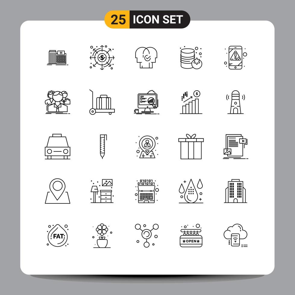 Line Pack of 25 Universal Symbols of vegetable canned money selection modern Editable Vector Design Elements