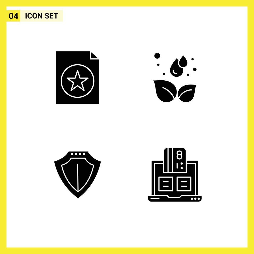4 Thematic Vector Solid Glyphs and Editable Symbols of document locked earth leaf banking Editable Vector Design Elements