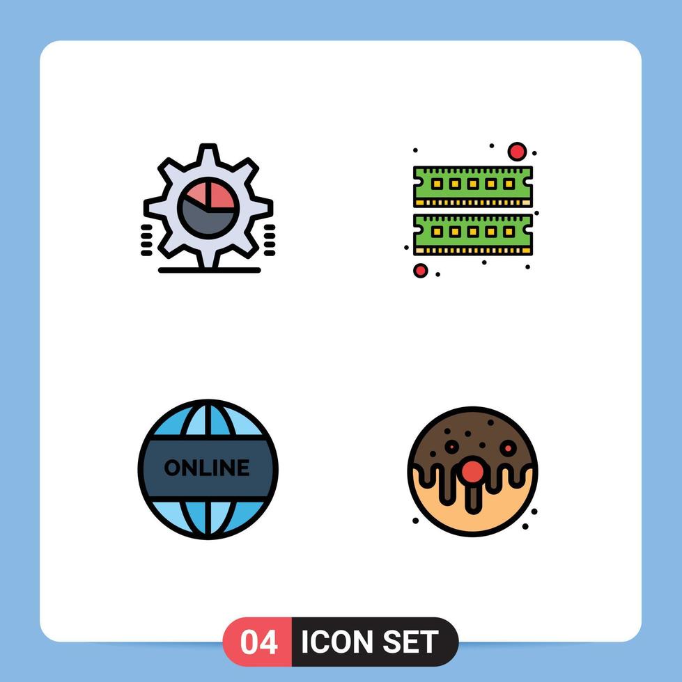 paquete de 4 signos y símbolos de colores planos de línea de relleno modernos para medios de impresión web, como elementos de diseño de vectores editables del sitio web del dispositivo de configuración empresarial cog