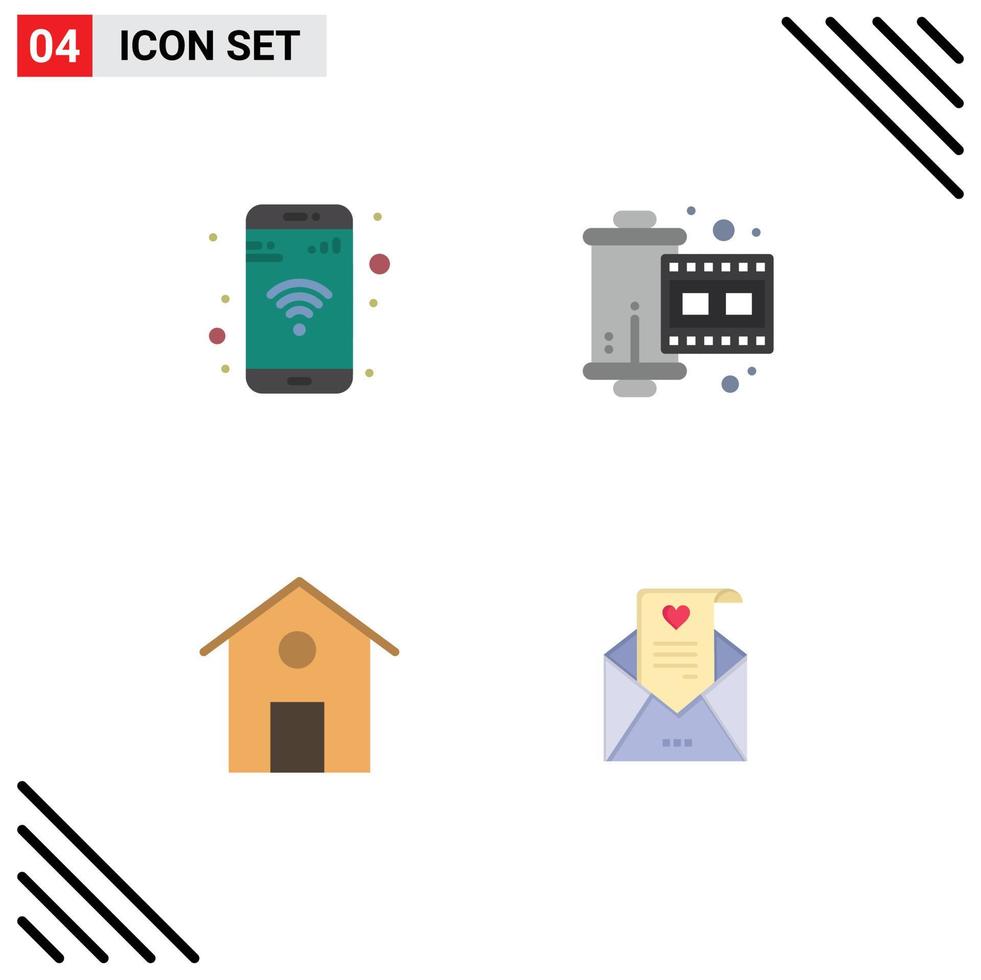 Mobile Interface Flat Icon Set of 4 Pictograms of app house wifi photograph mail Editable Vector Design Elements