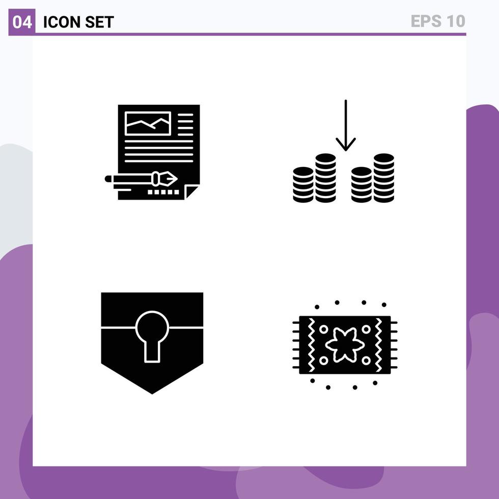 Set of Vector Solid Glyphs on Grid for edit protect document cashing shield Editable Vector Design Elements