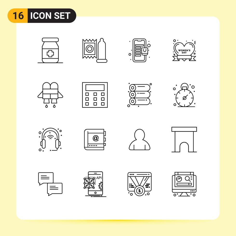16 Universal Outlines Set for Web and Mobile Applications calculation jet mall women day day Editable Vector Design Elements