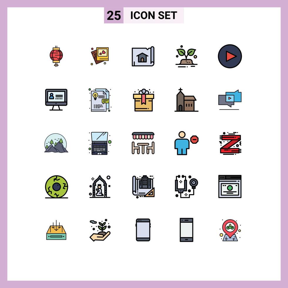 Set of 25 Modern UI Icons Symbols Signs for play save building world green Editable Vector Design Elements