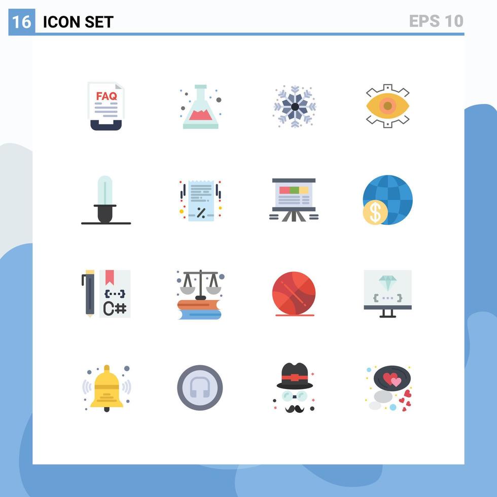 16 Universal Flat Color Signs Symbols of modern business study production eye Editable Pack of Creative Vector Design Elements