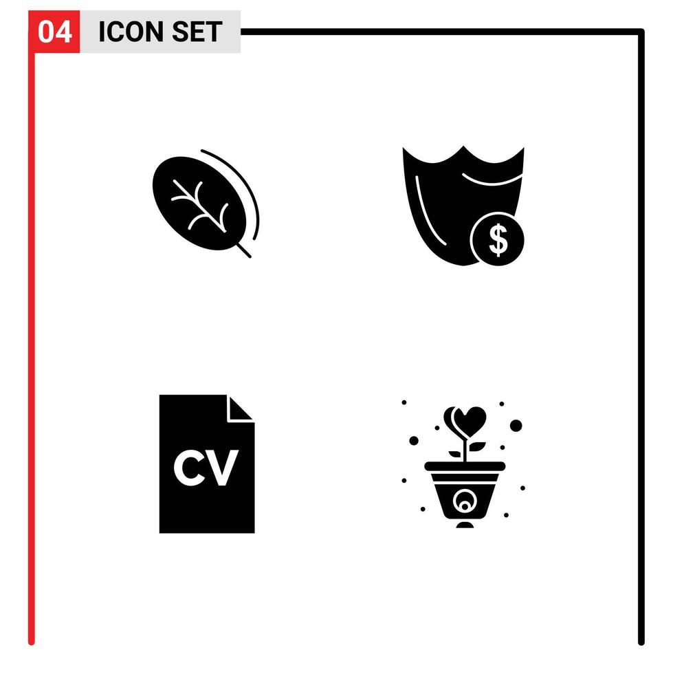 Solid Glyph Pack of 4 Universal Symbols of ecology dollar spring safety education Editable Vector Design Elements