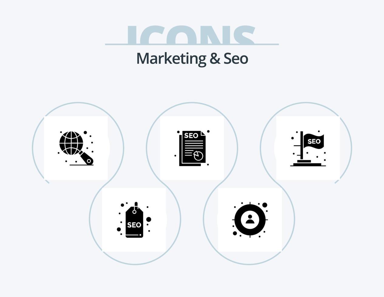 marketing y seo glyph icon pack 5 diseño de iconos. SEO idea. globo. bandera. posicionamiento web vector