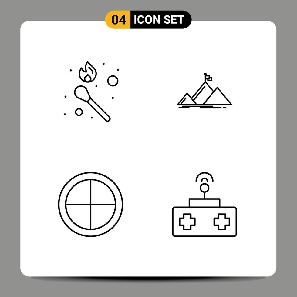 4 User Interface Line Pack of modern Signs and Symbols of fire door stick fire peak baby Editable Vector Design Elements