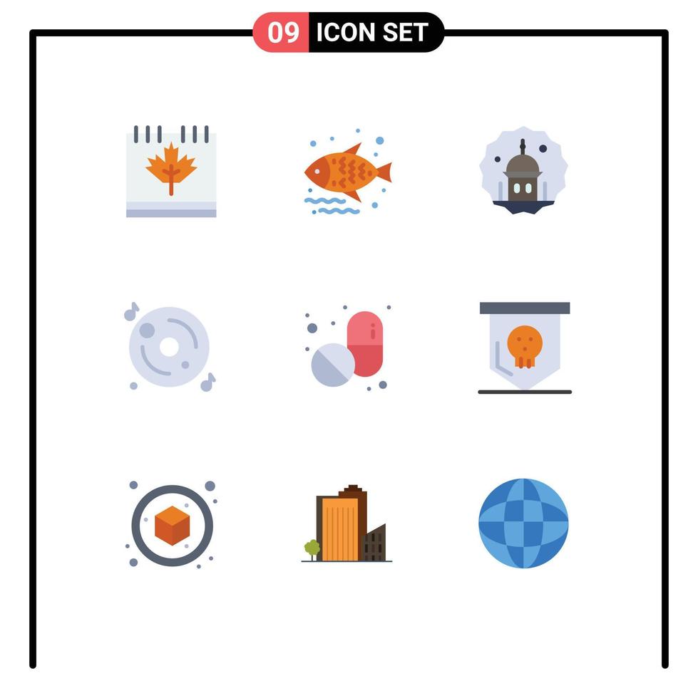 Pack of 9 creative Flat Colors of multimedia cd supermarket disk eid Editable Vector Design Elements