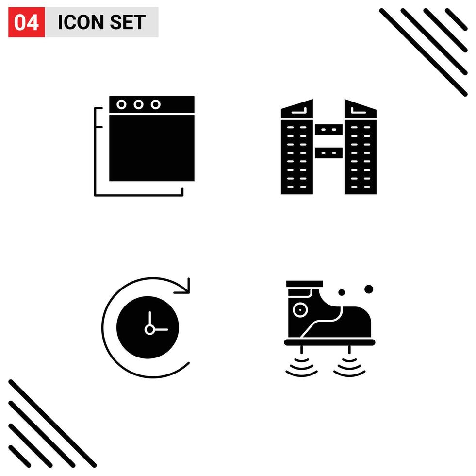 Mobile Interface Solid Glyph Set of 4 Pictograms of apps service city time machine Layer 1 Editable Vector Design Elements