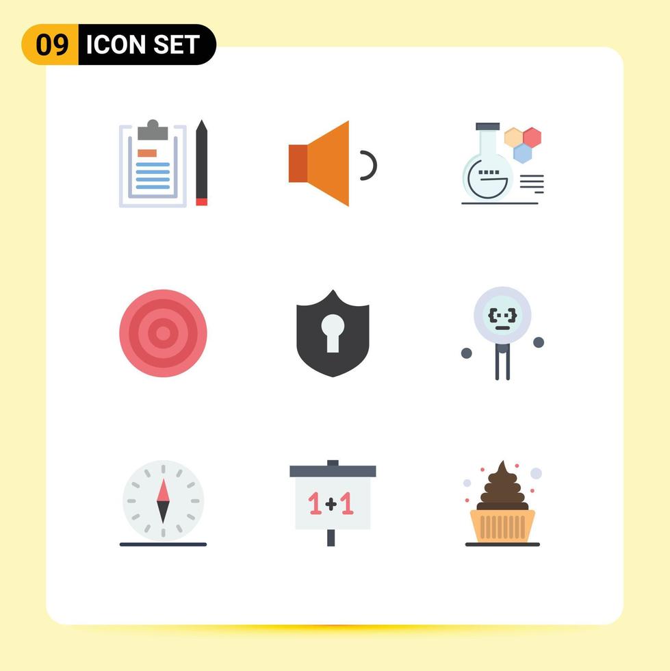 Mobile Interface Flat Color Set of 9 Pictograms of protection sport chemistry equipment board Editable Vector Design Elements
