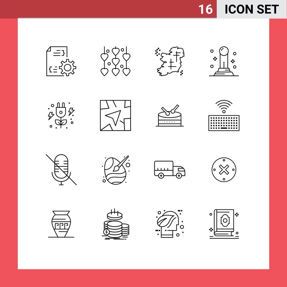 Mobile Interface Outline Set of 16 Pictograms of green pawn ireland finance irish Editable Vector Design Elements