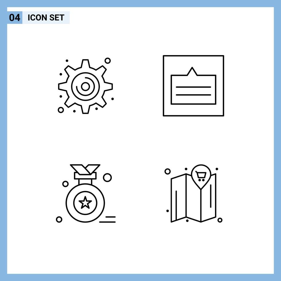 Line Pack of 4 Universal Symbols of cogwheel award badge grid popup map Editable Vector Design Elements