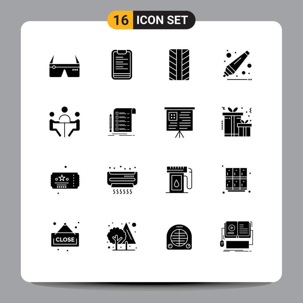 Pictogram Set of 16 Simple Solid Glyphs of discussion businessman motivation business education Editable Vector Design Elements
