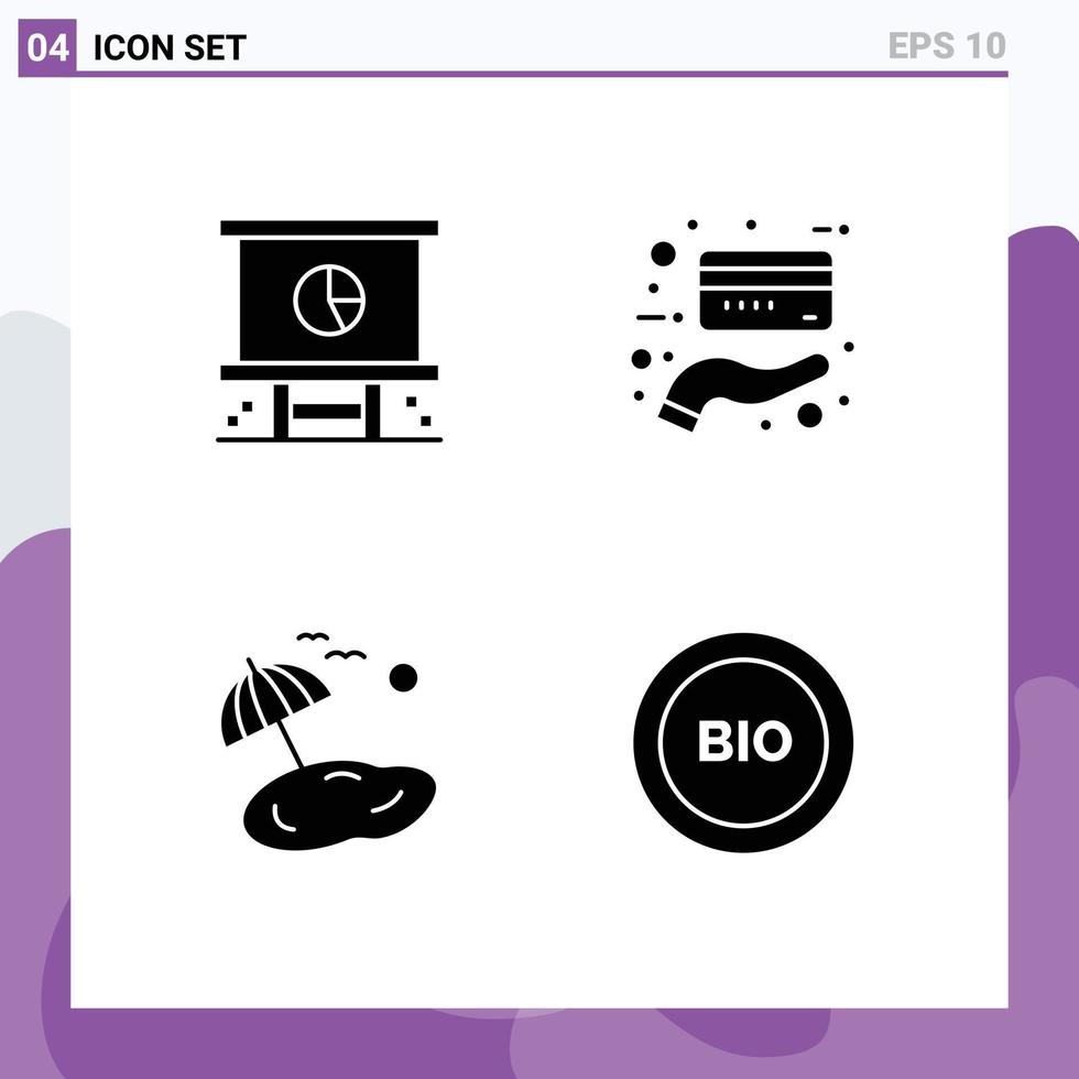 Pack of 4 creative Solid Glyphs of business palm planning credit spring Editable Vector Design Elements