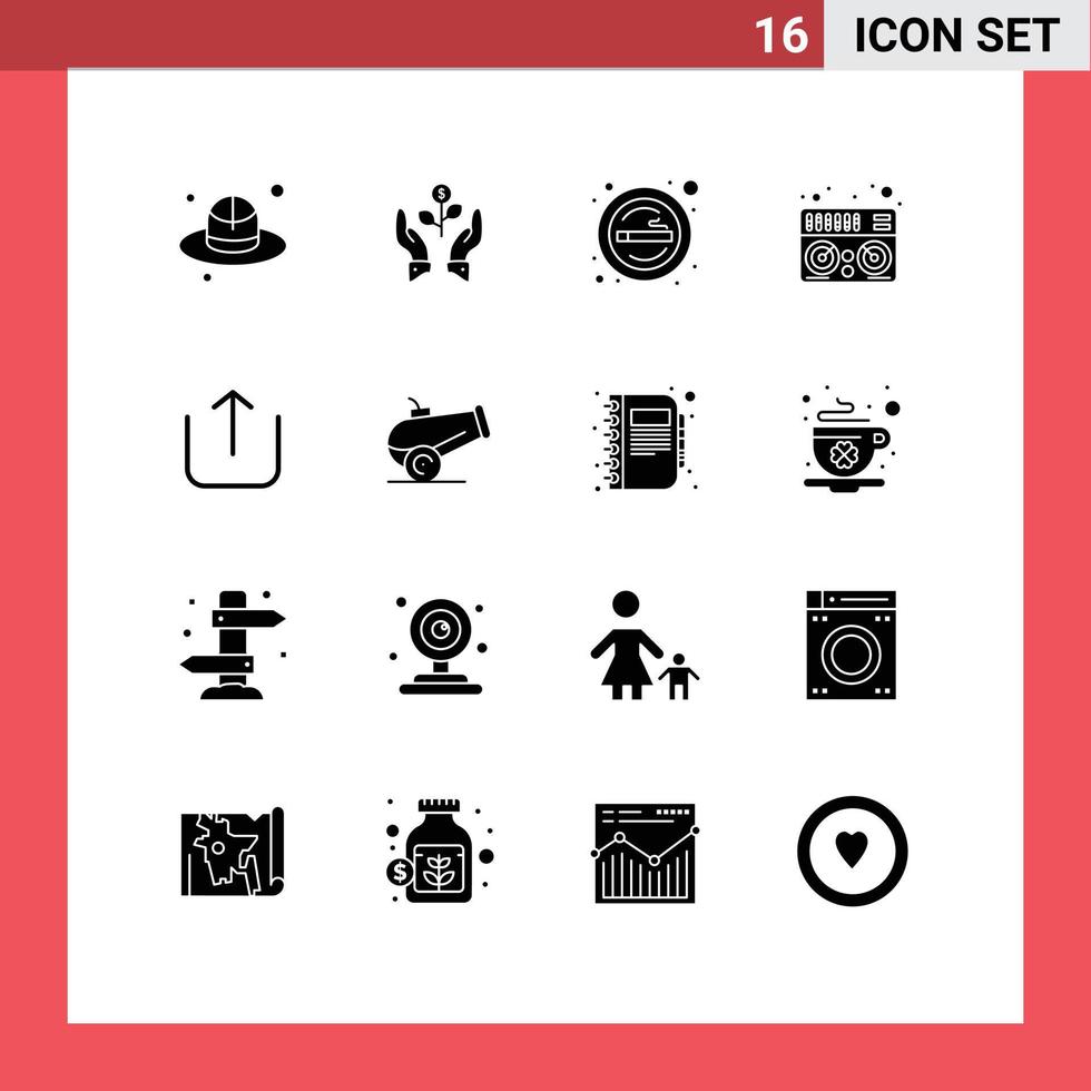 paquete de iconos de vector de stock de 16 signos y símbolos de línea para elementos de diseño de vector editables de signo de fumar de planta midi de música