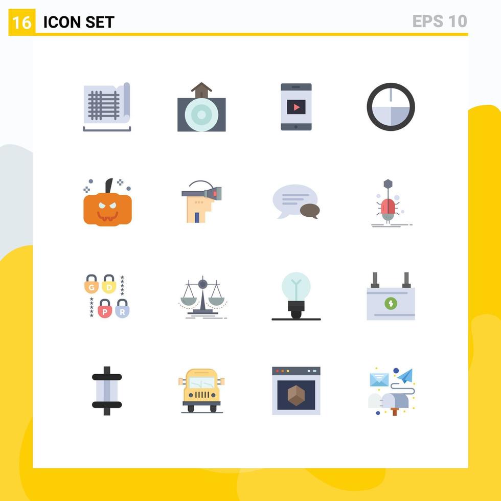 User Interface Pack of 16 Basic Flat Colors of virtual pumpkin mobile halloween badge Editable Pack of Creative Vector Design Elements