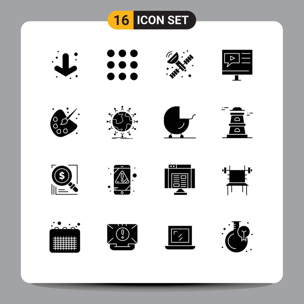 Set of 16 Modern UI Icons Symbols Signs for painting drawing antenna radar color tutorial Editable Vector Design Elements