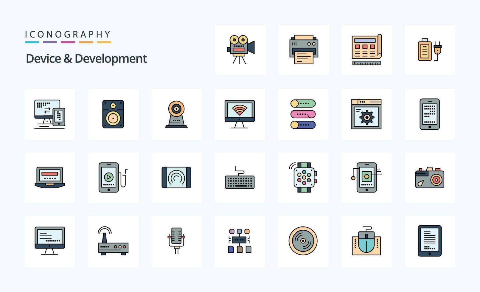 25 Device And Development Line Filled Style icon pack vector