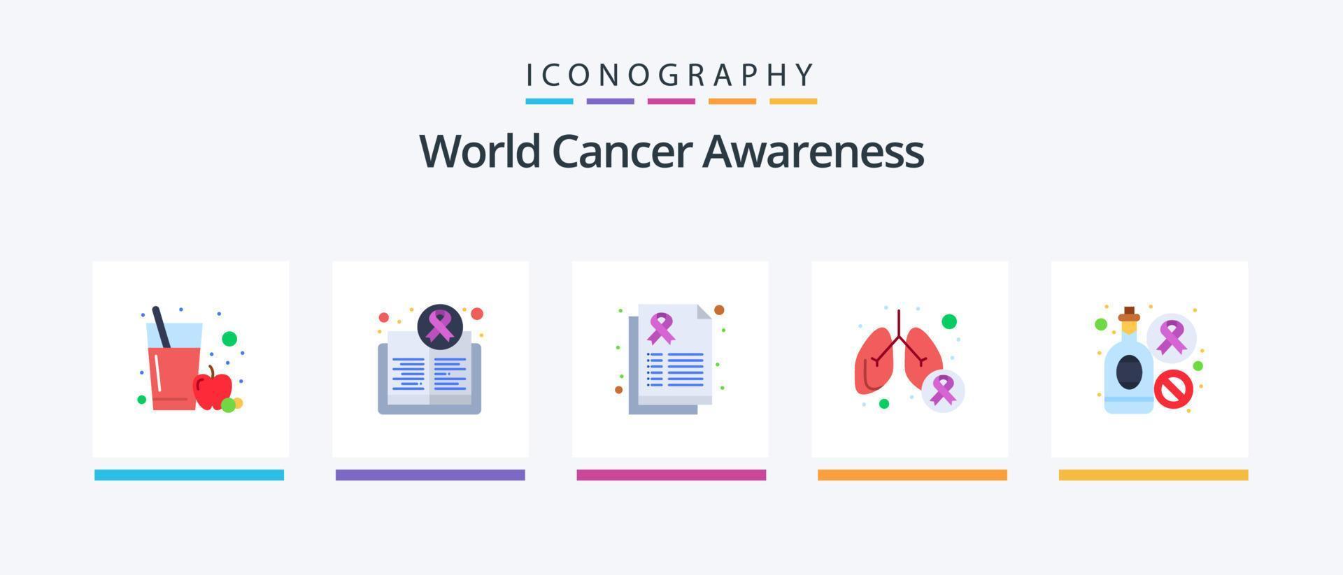 World Cancer Awareness Flat 5 Icon Pack Including bottle. lungs cancer. report. lung. cancer. Creative Icons Design vector