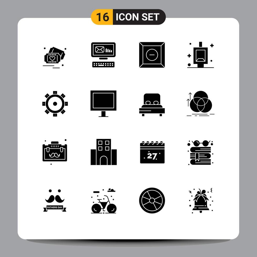 Group of 16 Modern Solid Glyphs Set for appliances building box construction bath Editable Vector Design Elements