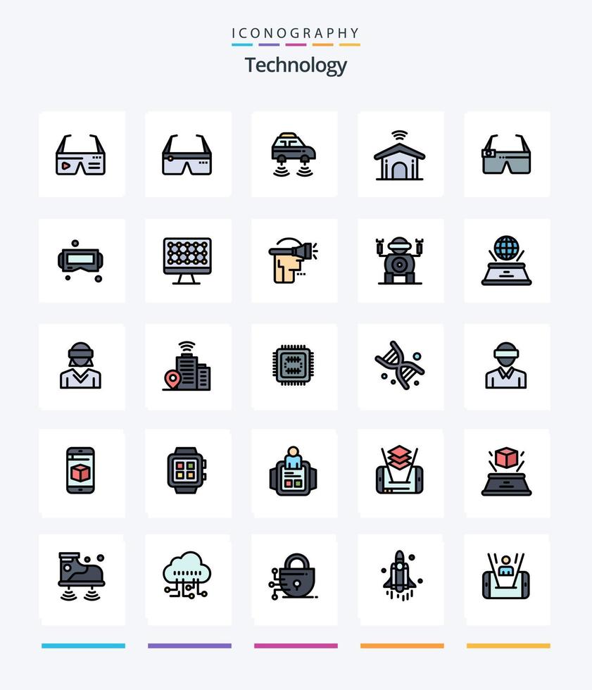 paquete de iconos llenos de 25 líneas de tecnología creativa, como smart. anteojos. elegante. dispositivo. elegante vector