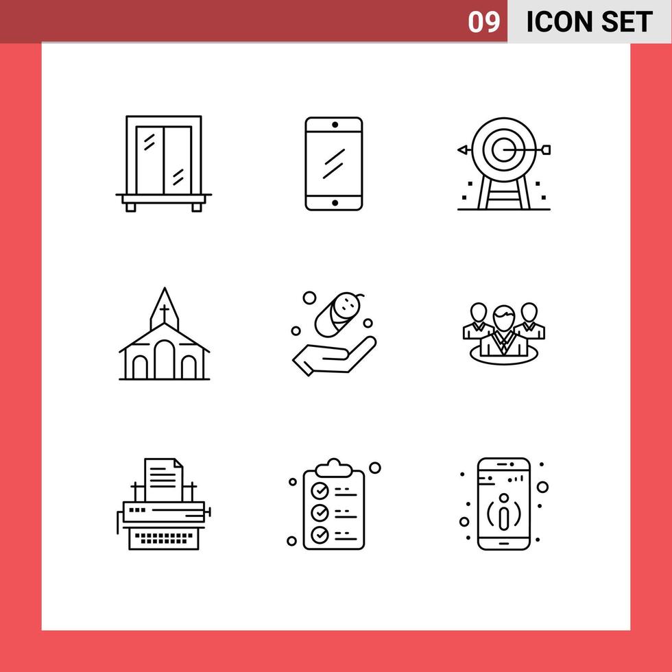 Group of 9 Outlines Signs and Symbols for protection child goal spring christmas Editable Vector Design Elements