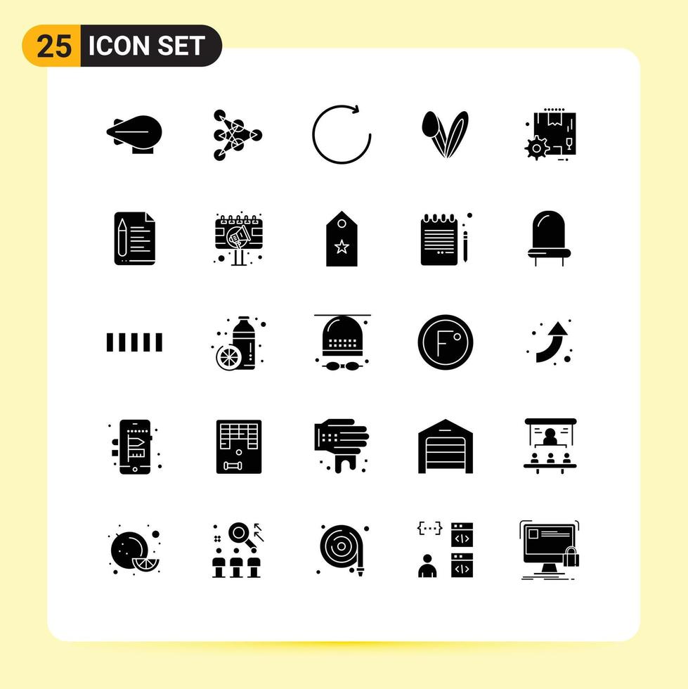 Universal Icon Symbols Group of 25 Modern Solid Glyphs of file gear rotate configuration rabbit Editable Vector Design Elements