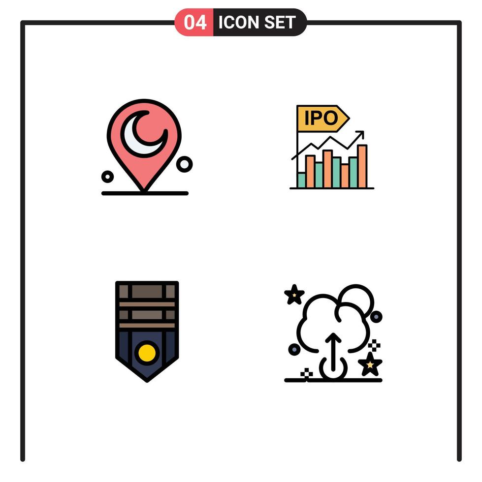 4 Universal Filledline Flat Color Signs Symbols of minaret badge ipo modern rank Editable Vector Design Elements