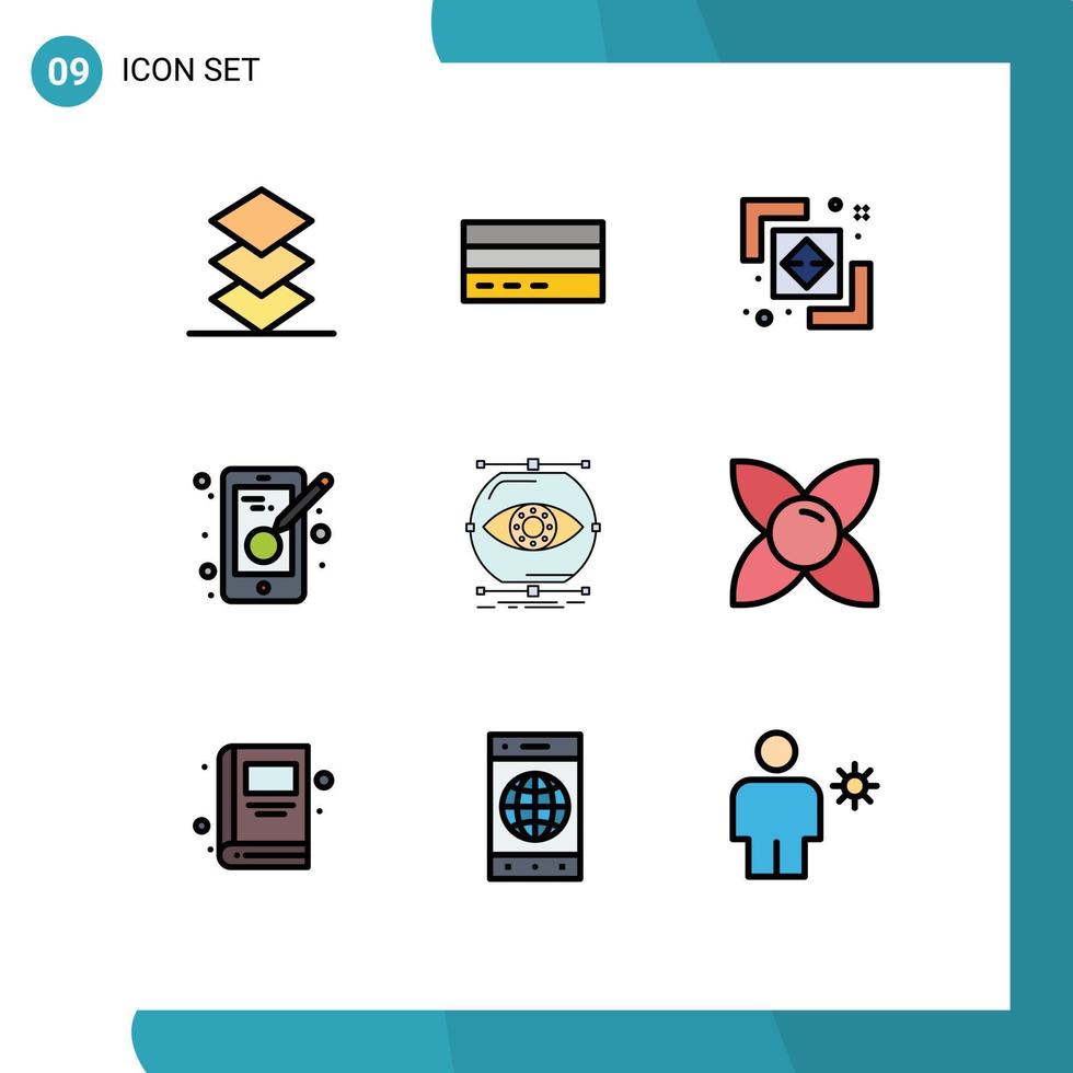 Pictogram Set of 9 Simple Filledline Flat Colors of visualize designing user design path Editable Vector Design Elements