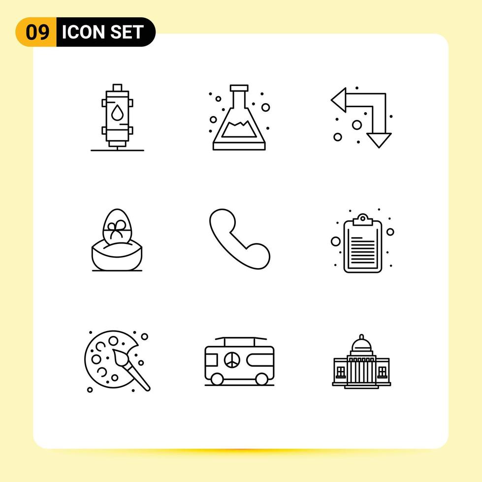 Set of 9 Vector Outlines on Grid for egg boiled chemistry gift up left Editable Vector Design Elements