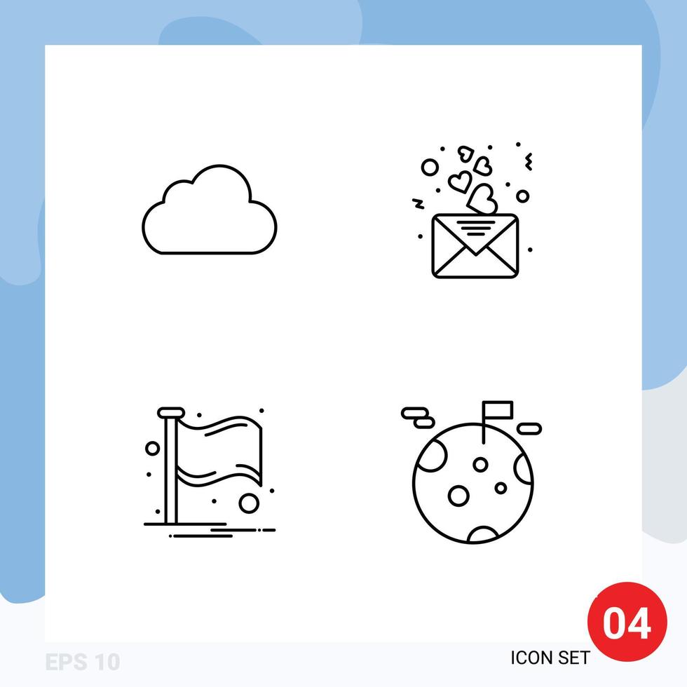 4 Line concept for Websites Mobile and Apps cloud flag cloudy love place Editable Vector Design Elements
