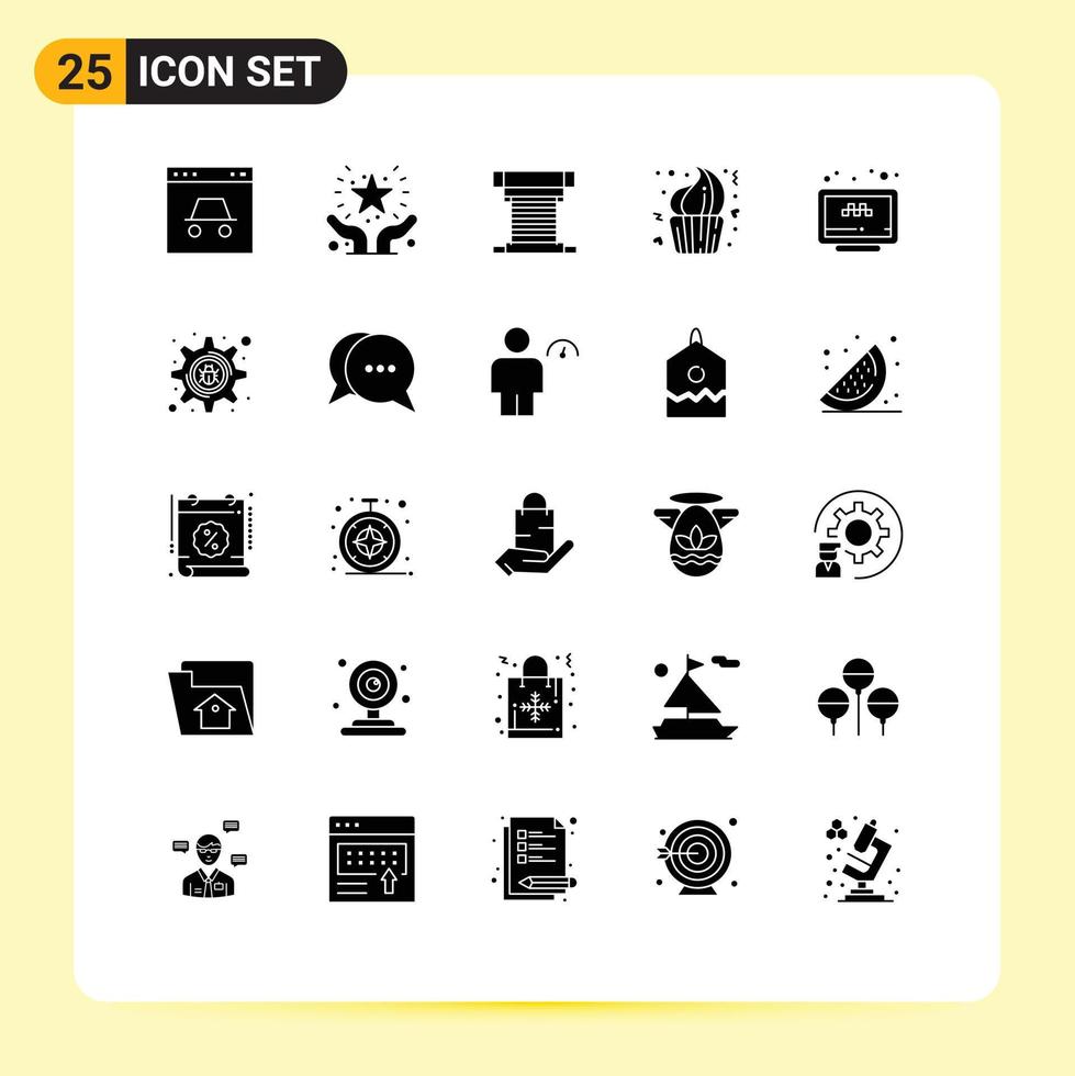 25 Thematic Vector Solid Glyphs and Editable Symbols of cup bakery hands support fan cooling Editable Vector Design Elements