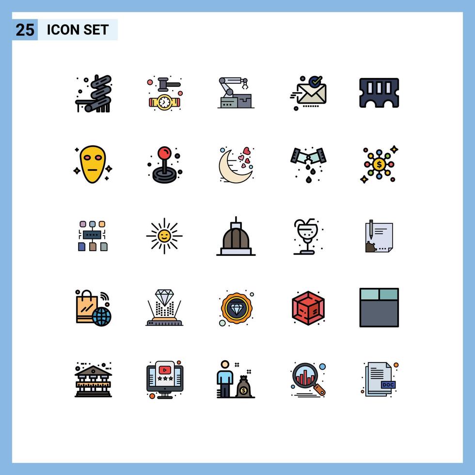 25 líneas rellenas de vectores temáticos, colores planos y símbolos editables del brazo de hardware ram, elementos de diseño de vectores editables enviados correctamente