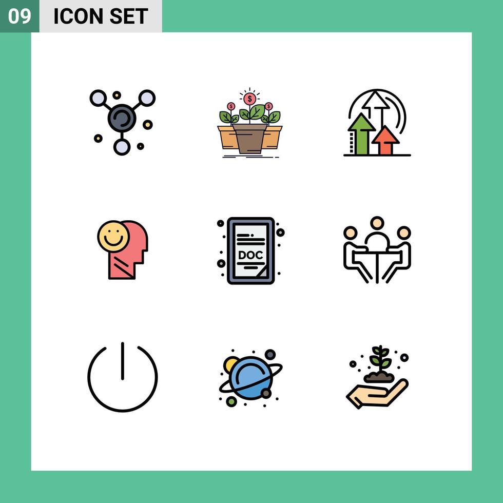 9 Filledline Flat Color concept for Websites Mobile and Apps doc life management human happiness Editable Vector Design Elements