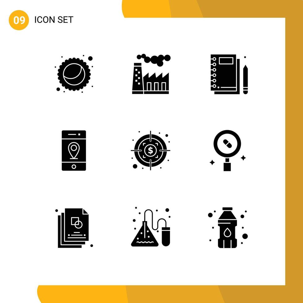 9 Creative Icons Modern Signs and Symbols of investment signs notebook pin location Editable Vector Design Elements
