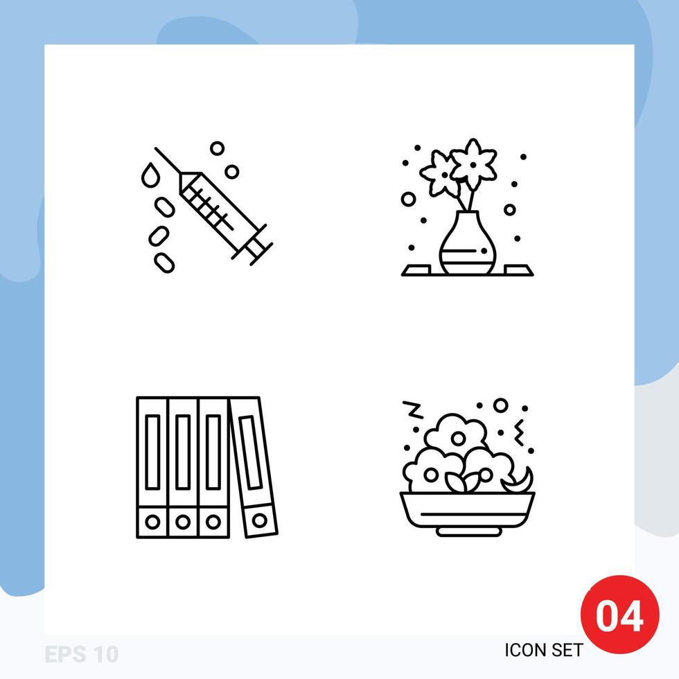 Set of 4 Modern UI Icons Symbols Signs for injection folder treatment column food Editable Vector Design Elements