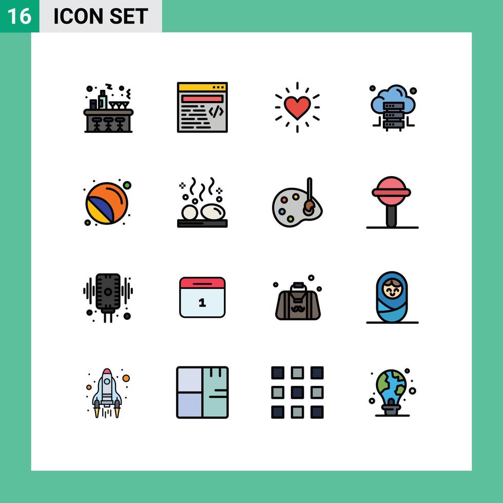 Paquete de 16 líneas llenas de color plano de interfaz de usuario de signos y símbolos modernos de impresora de sellos amor servidor de impresión elementos de diseño de vectores creativos editables