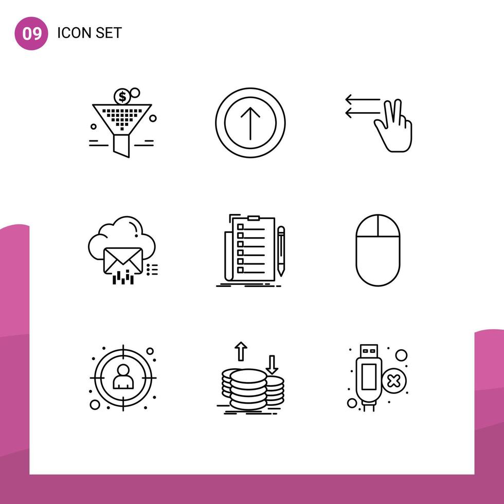9 Universal Outlines Set for Web and Mobile Applications check expertise gesture message email Editable Vector Design Elements
