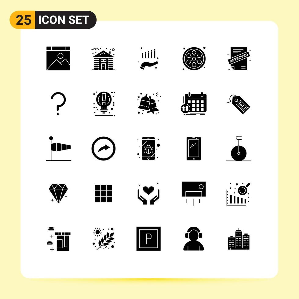 Universal Icon Symbols Group of 25 Modern Solid Glyphs of contract application business lotus lemon Editable Vector Design Elements