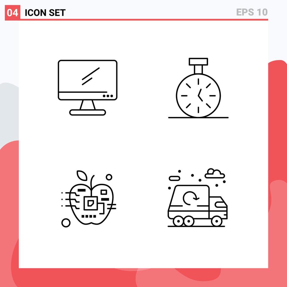 Pack of 4 creative Filledline Flat Colors of computer apple imac time biology Editable Vector Design Elements