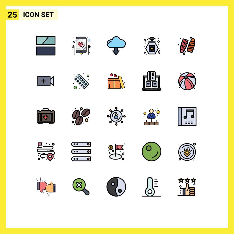 Stock Vector Icon Pack of 25 Line Signs and Symbols for surfboard recreation cloud party perfume Editable Vector Design Elements