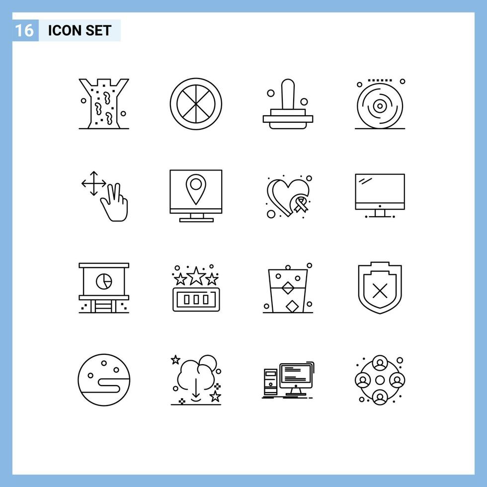 conjunto de 16 iconos de interfaz de usuario modernos signos de símbolos para elementos de diseño de vector editables de sello de celebración de ventana de música de dedo