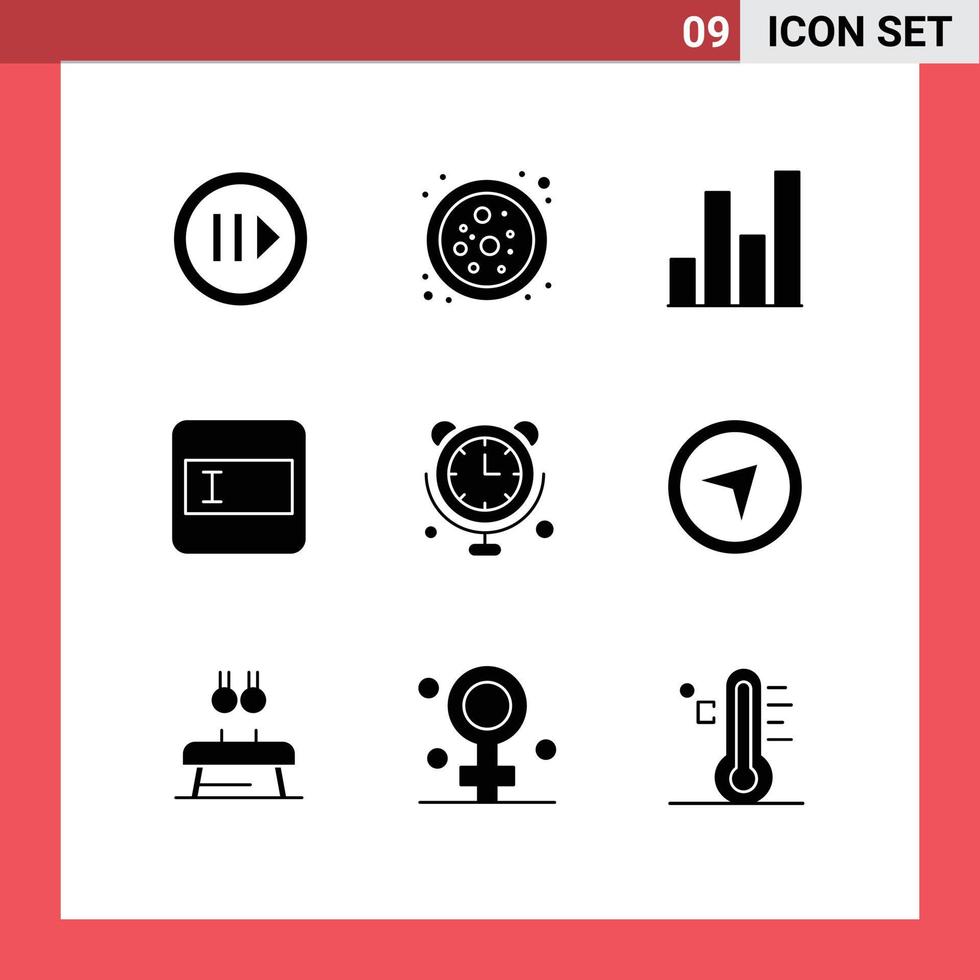 Mobile Interface Solid Glyph Set of 9 Pictograms of direction connections chart communications text field Editable Vector Design Elements